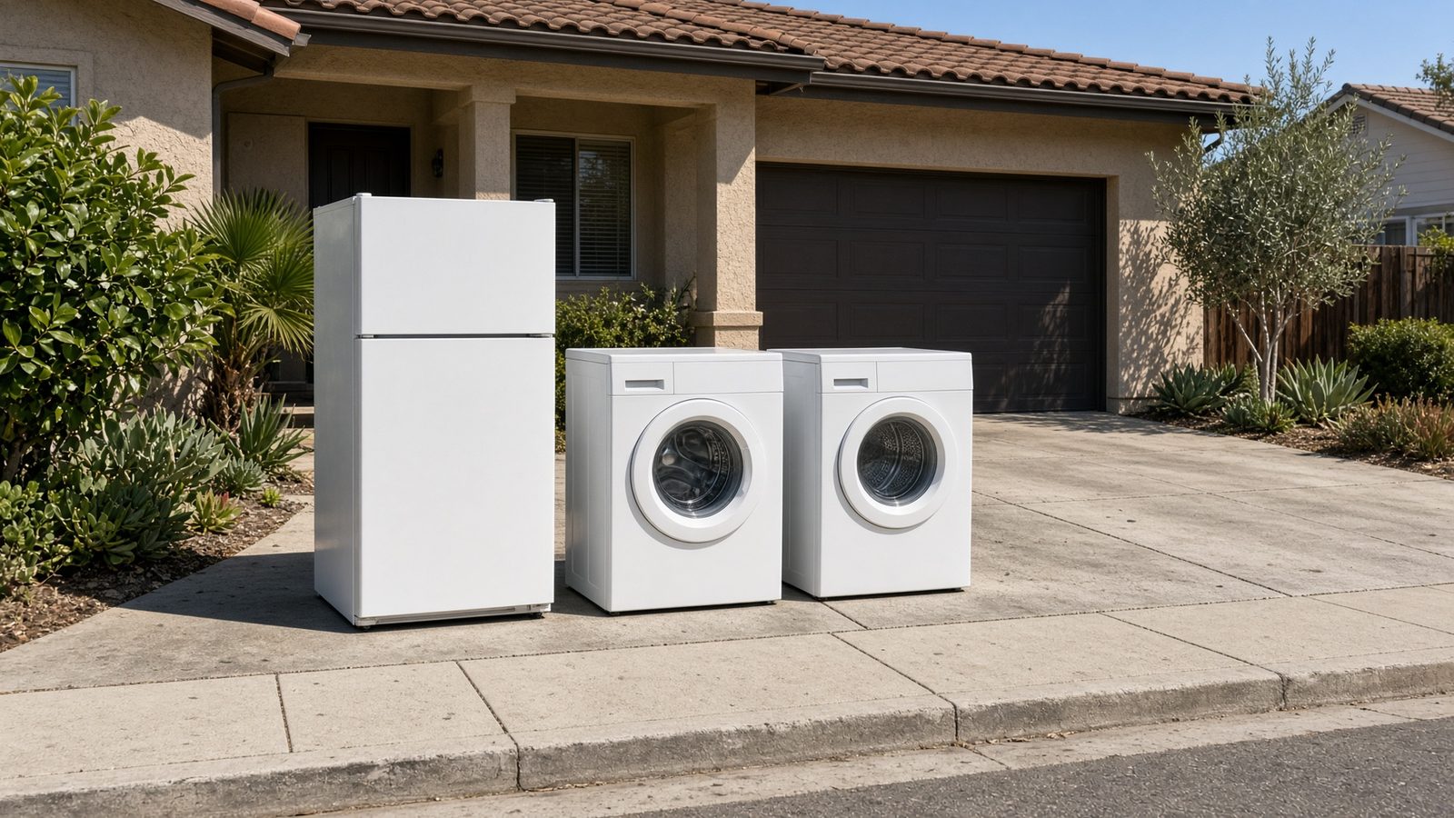Refrigerator, washer, and dryer staged at a San Diego curb